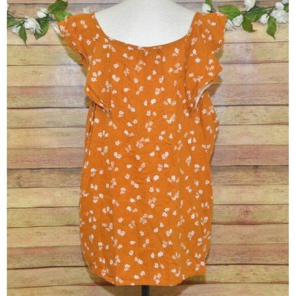 Old Navy Plus Size XXL Mustard Yellow Linen Blend Sleeveless Top Ruffle Floral - Picture 6 of 10